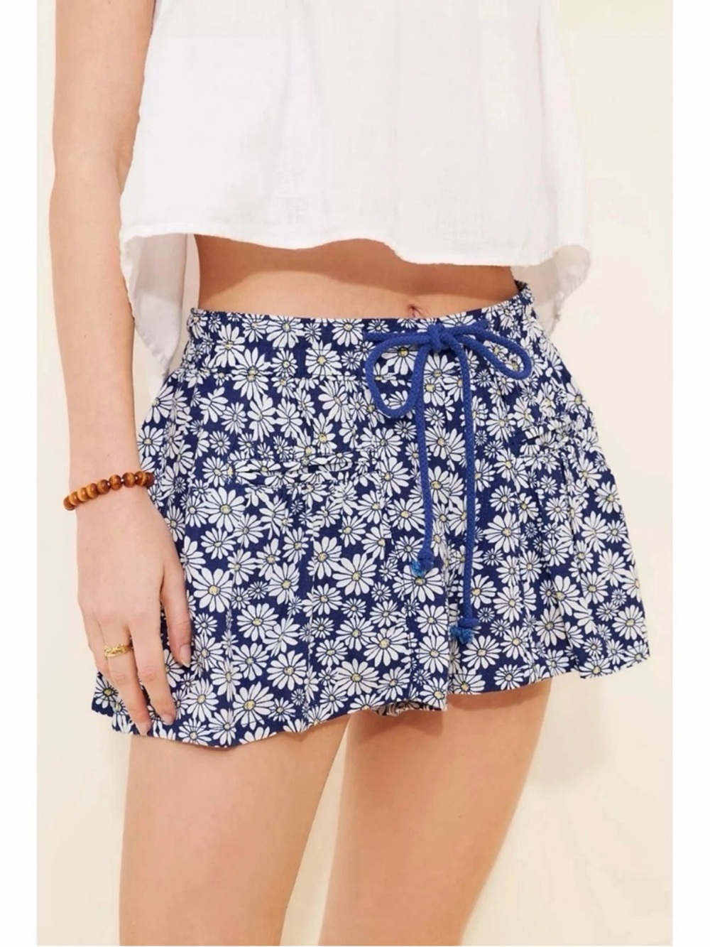 Free People Offbeat Printed Pull-On Mini Shorts Daisy Floral Mid-Rise S